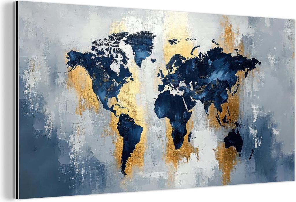 MuchoWow Wanddekoration Metall Metallbild Wandkunst 120x60 cm Weltkarte - Blau - Abstrakt MuchoWow Aluminium Gemälde - Metalbilder