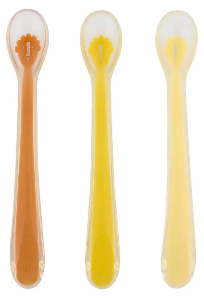 Cuillères premier repas bébé en silicone souple Trixie Mr. Lion jaune