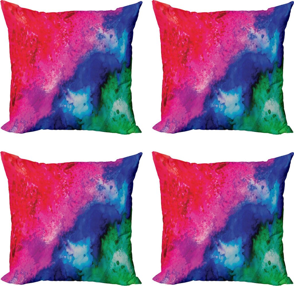 ABAKUHAUS Tie Dye Kissenbezug Set (4 Stück), Aquarell Buntes Kunstwerk, Moderner Doppelseitiger Digitaldruck, 50 cm x 50 cm, Mehrfarbig