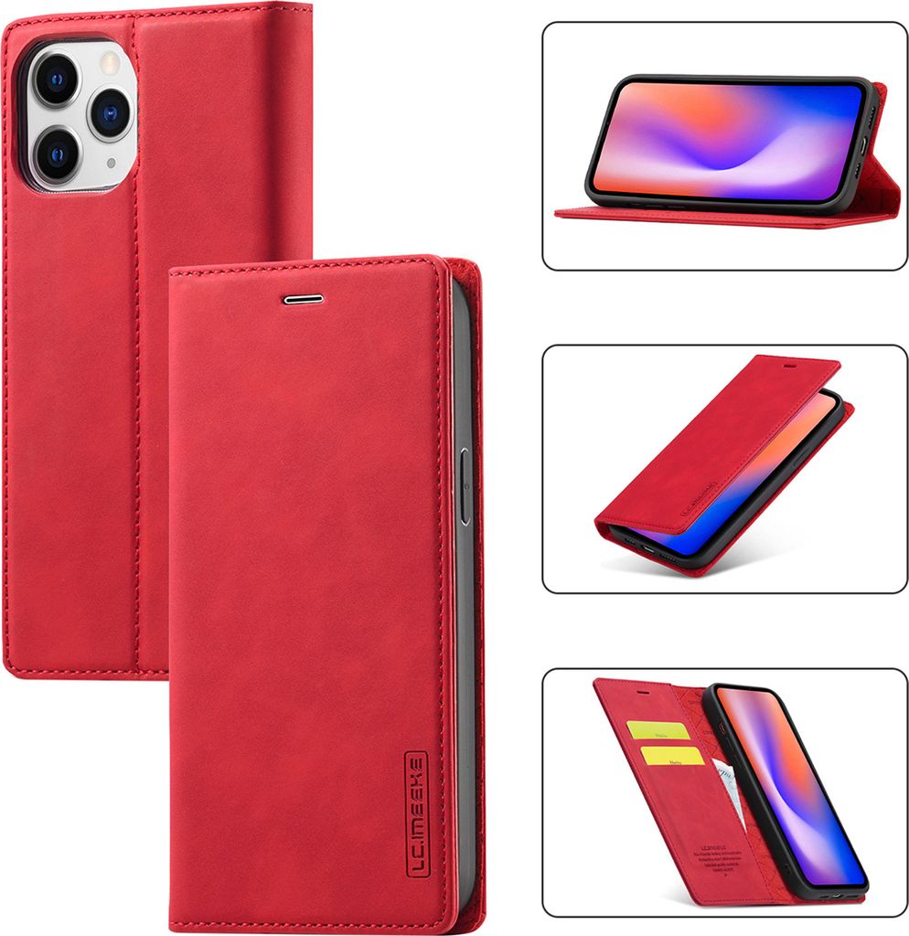 iPhone 12 Pro Max Hülle, Standfunktion Kartenfach Wallet Leder Schutzhülle für iPhone 12 Pro Max Rot