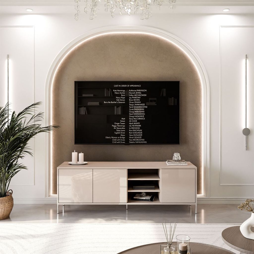 TV-Schrank SANAYI in Kaschmir Hochglanz mit Gerade chromfarbene