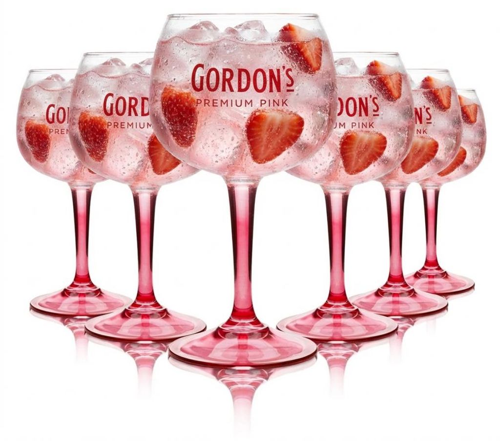 6x Gordons Glas 0,45l Pinke Ballongläser Gin Tonic Cocktail Produktbild 