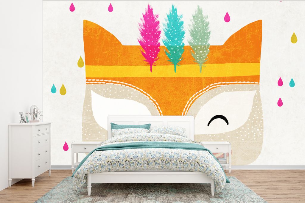 MuchoWow Fototapete für Wohnzimmer oder Schlafzimmer Wandtapete Vinyl Motivtapete Tiere - Farben - Fuchs - Porträt - 400x300 cm - Papiertapeten