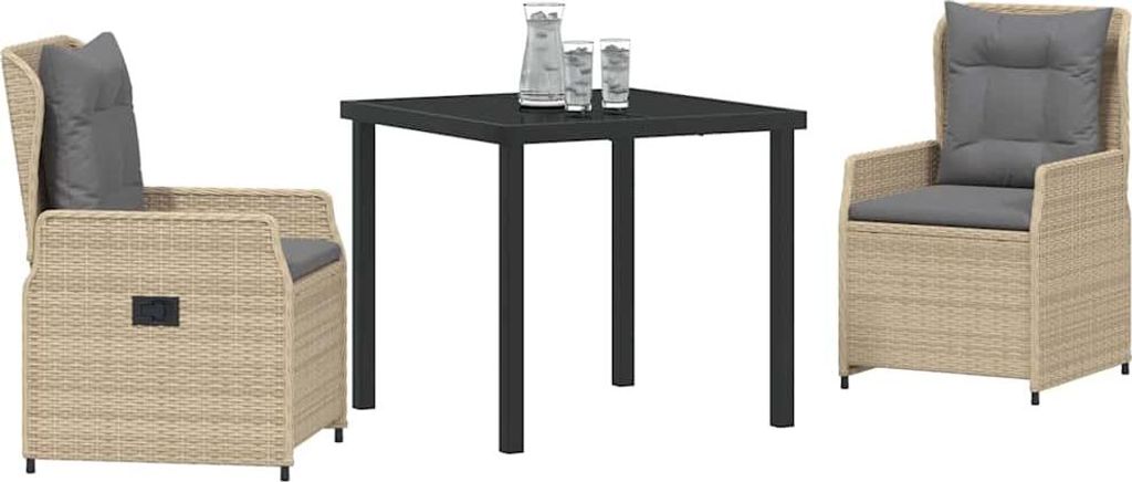 vidaXL Garten Essgruppe 3 pcs Beige und Hellgrau Poly-Rattan