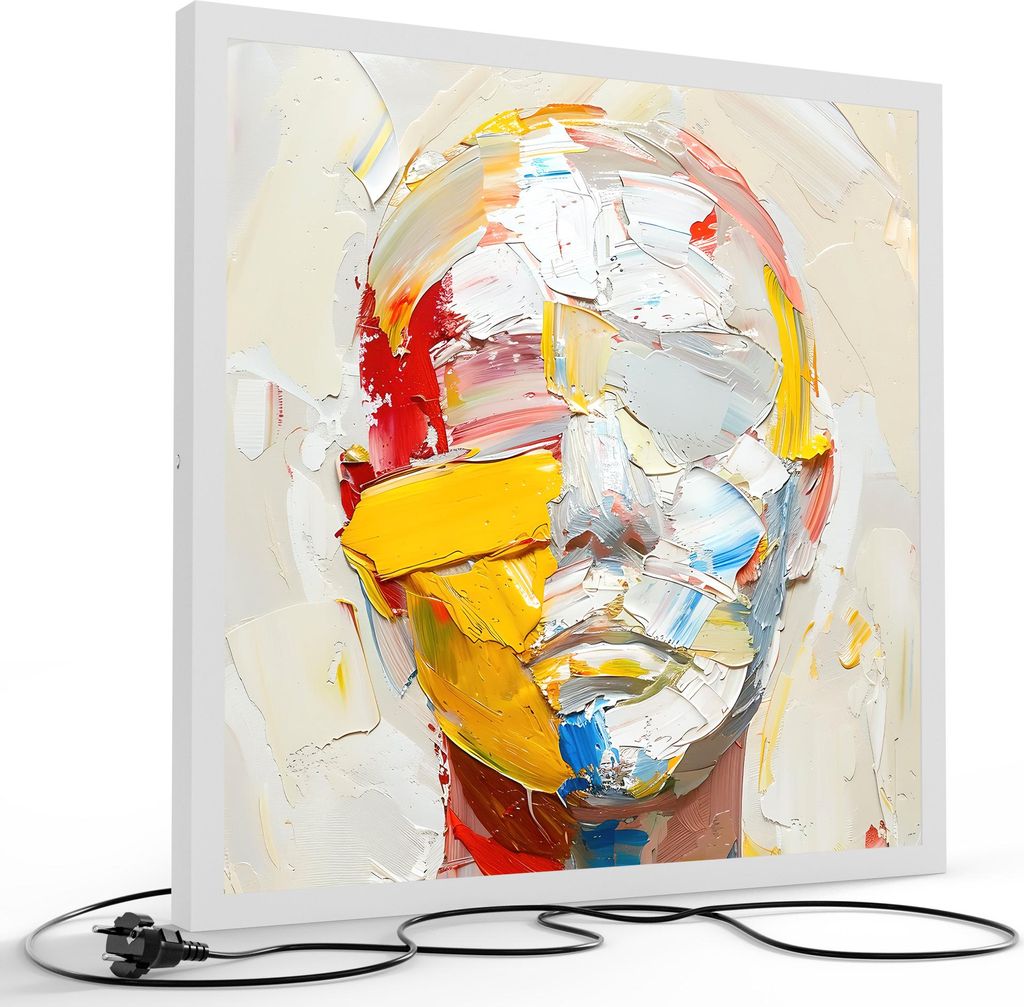 DEQORI LED-Bild & Lampe 60x60 cm Weiß 'Bunte Identität' Leuchtbild LED Wandbild Leuchte