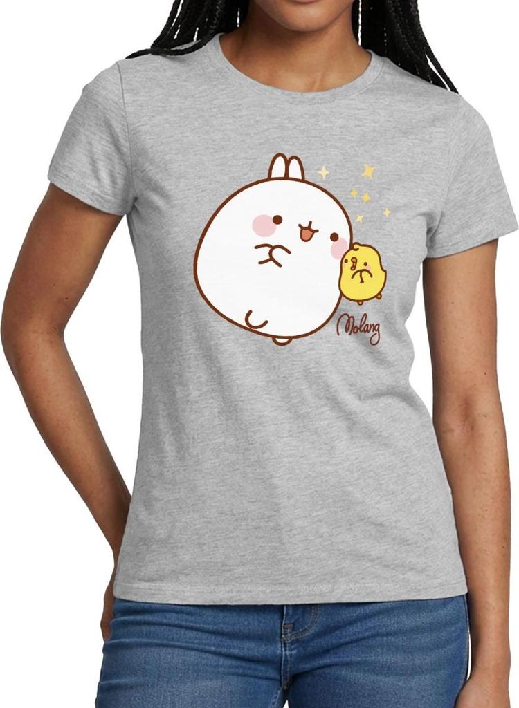 Spreadshirt Molang Piu Piu Sterne Frauen T-Shirt, XXL, Grau meliert