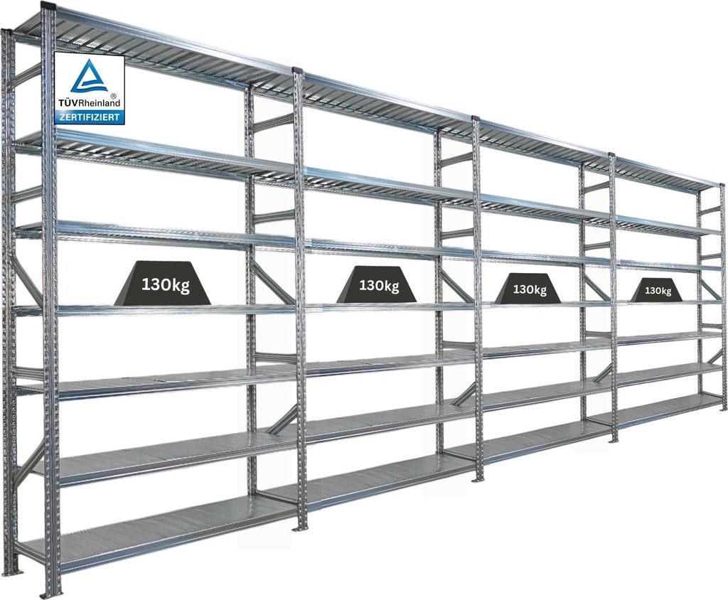 Fachbodenregal PROXIMO mit Stecksystem | Komplettregal | HxBxT 240x600x40cm | 7 Ebenen | Beidseitig nutzbar | Verzinkt