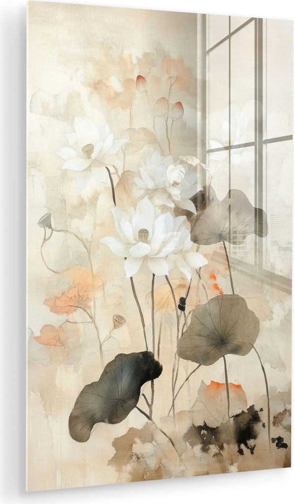 MuchoWow Glasbilder - Bilder auf Wandbild - Foto auf Glas Blumen - Japandi - Wabi sabi 60x90 cm Wanddekoration aus Glas - Acrylglasbild - Acrylbild...