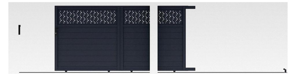 Elektrisches Aluminium-Schiebetor halboffen mit Motiven B374 x H180 cm - anthrazit