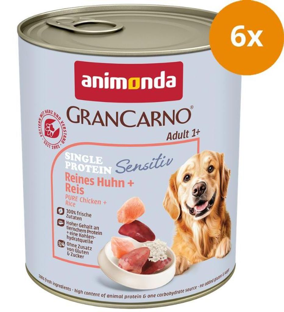 animonda GranCarno Adult Sensitiv Reines Huhn + Reis, Adult, Huhn, Reis, 800 g, Zuckerfrei, Ohne Soja