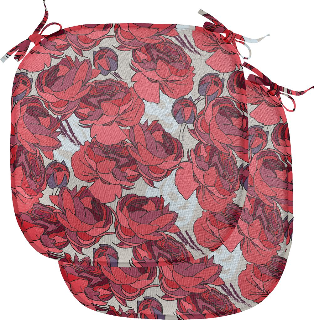 ABAKUHAUS Blumen Polster für Esszimmerstühle, Vibrierende Rose-Blumenstrauß, Dekoratives wasserfestes Kissen mit Riemen für Küchensitze, 40 cm...