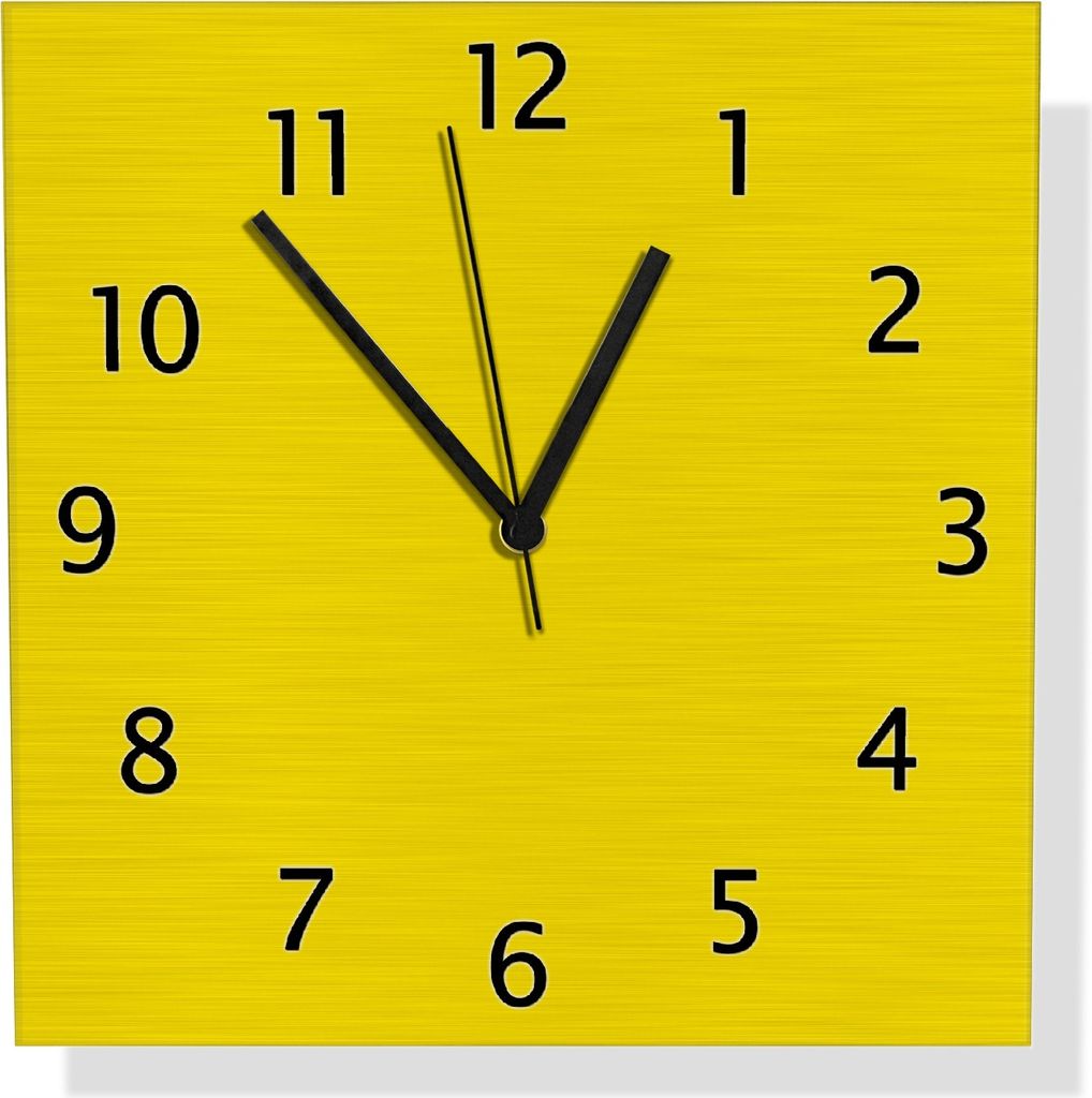 Wallario Design Wanduhr Gelb aus Aluverbund, Größe 30 x 30 cm