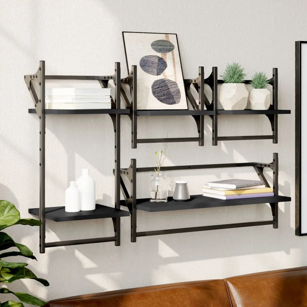 4 Mensole Parete Maison Exclusive Nero Legno - Kit Installazione