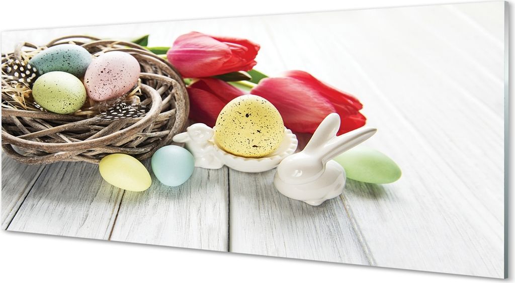 Glasbilder 125x50 Wandkunst Eier Tulpen Produktbild 