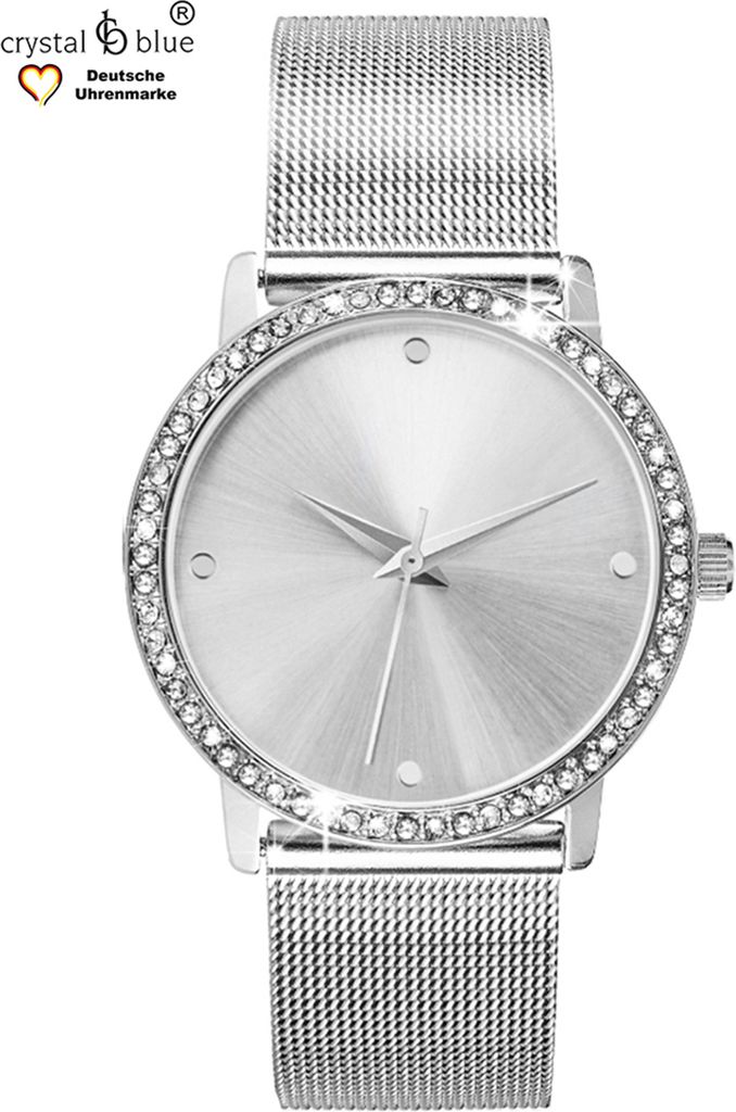 Damen Armbanduhr silber Zirkonia Edelstahl Milanaise Mesh Produktbild 2