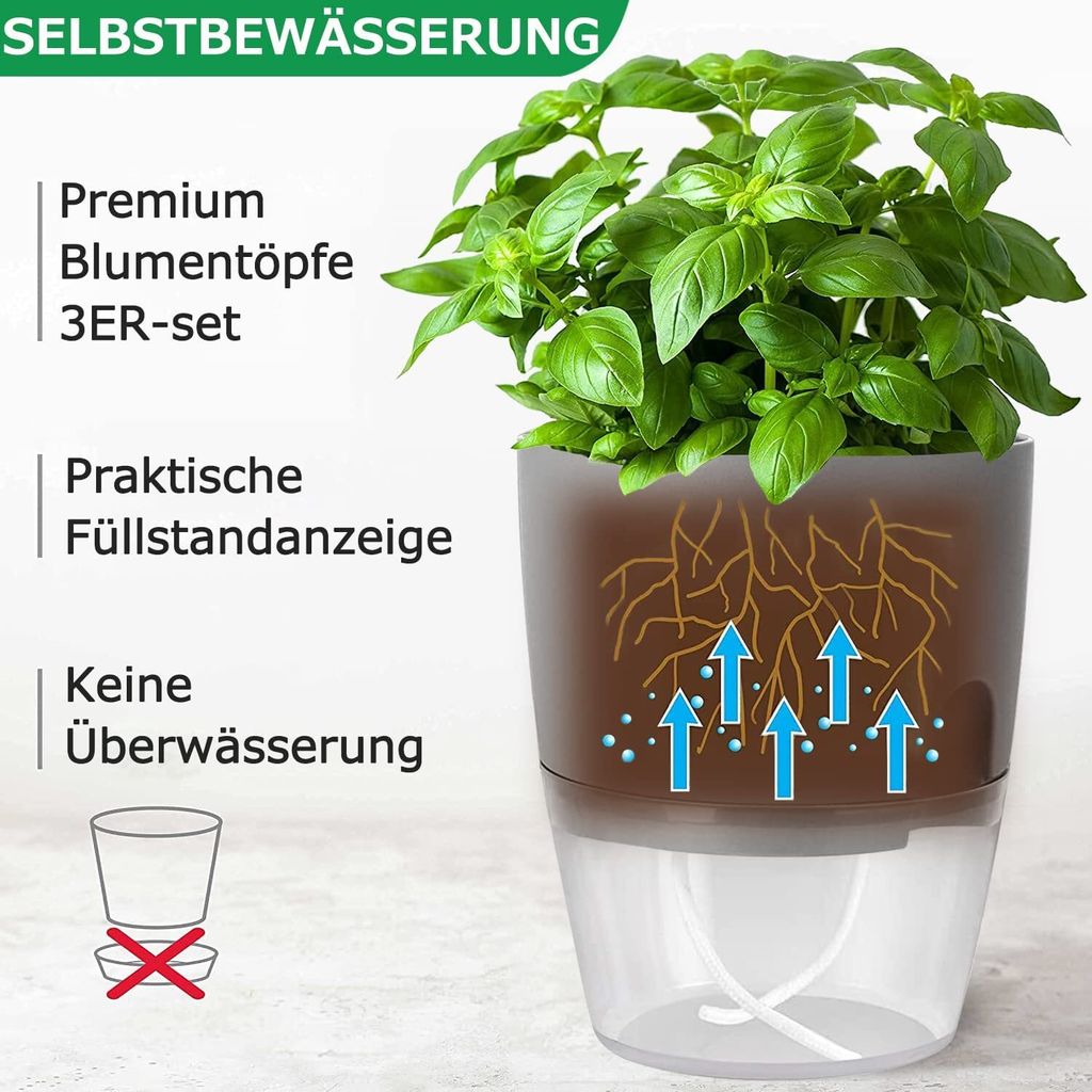Zestaw doniczek na zioła na parapet, samonawadniający, Zdjęcie produktu 3