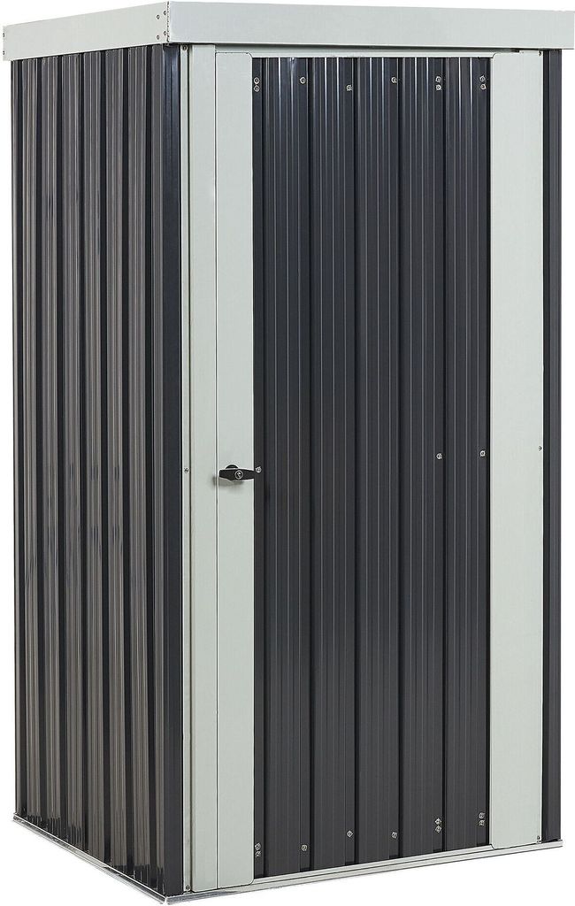 BELIANI Gerätehaus Grau Metall Stahl-Trapezblech 98 cm mit Tür Pultdach Integrierter Dachrinne Geräteschuppen Modern Garten Terrasse Außenbereich