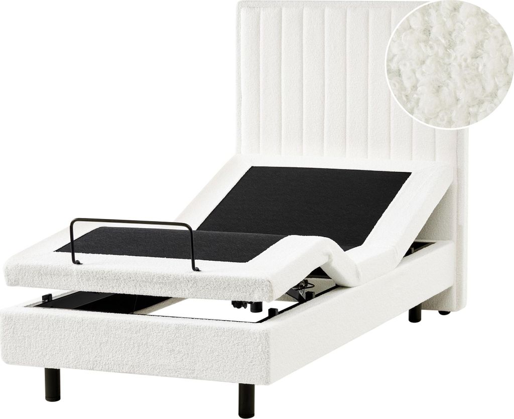 BELIANI Polsterbett Cremeweiß Bouclé Stoffbezug Gesteppt 90x200 cm Elektrisch Verstellbar Fernbedienung Hohes Kopfteil Kinderzimmer Einzelbett