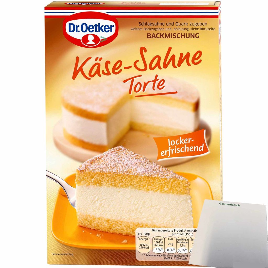 Dr. Oetker Käse-Sahne Torte Backmischung (1x385g Packung) + usy Block