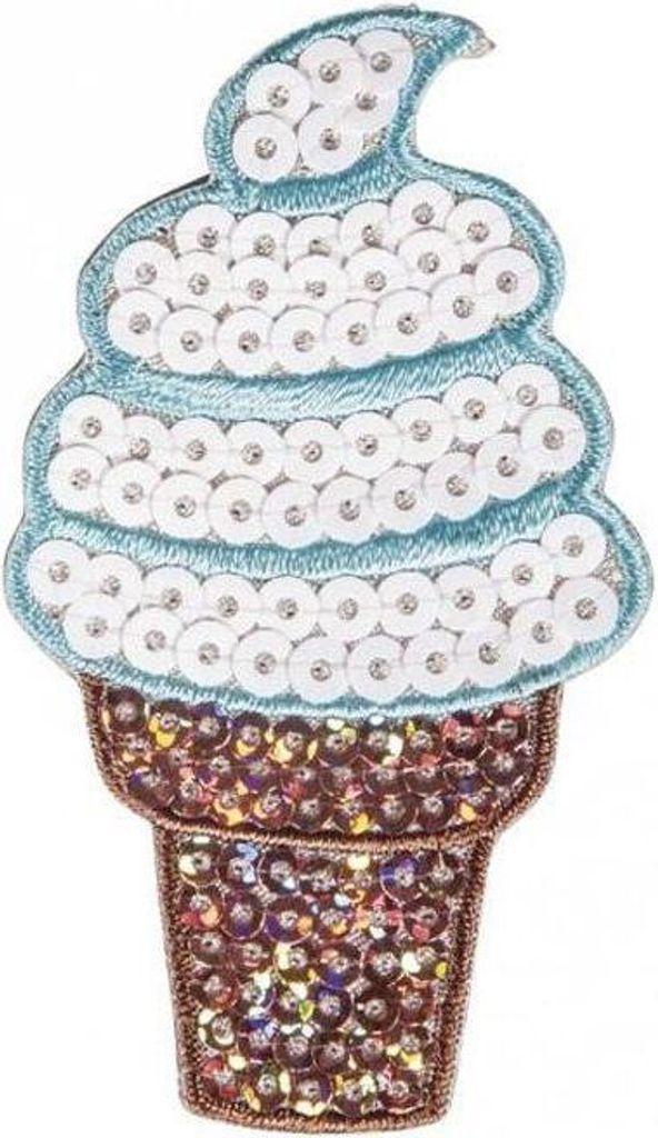 Aufnäher zum Aufbügeln mit Glitzer 4 x 6,8 cm - Eiscornet