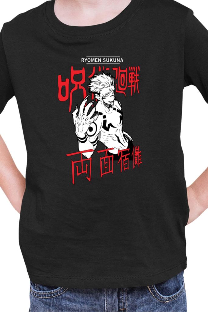 Kinder T-Shirt Japan Manga Anime Comics Animation Jujutsu Anime Manga Kaisen Sukuna, 3-4 Jahr - 104 / Schwarz