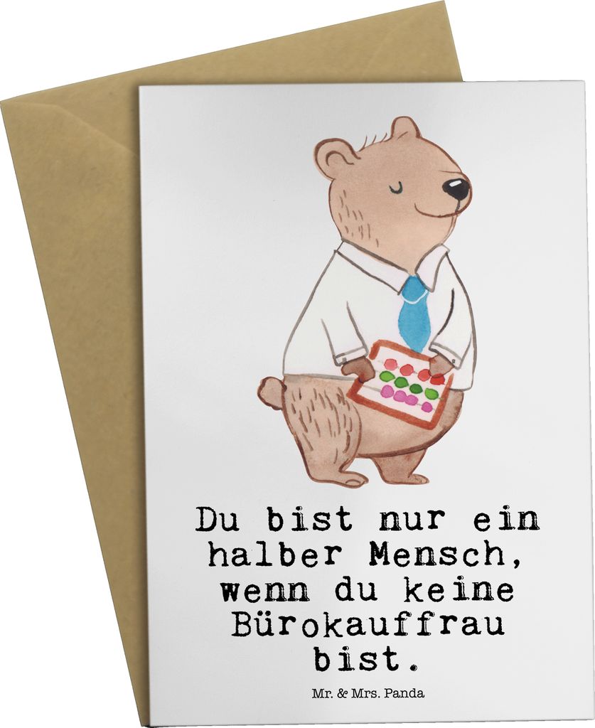 Mr. & Mrs. Panda Glückwunschkarte Bürokauffrau Herz - Weiß - Geschenk, Beruf, glückwunschkarten, Kauffrau für Büromanagement, Ausbildung, wei...
