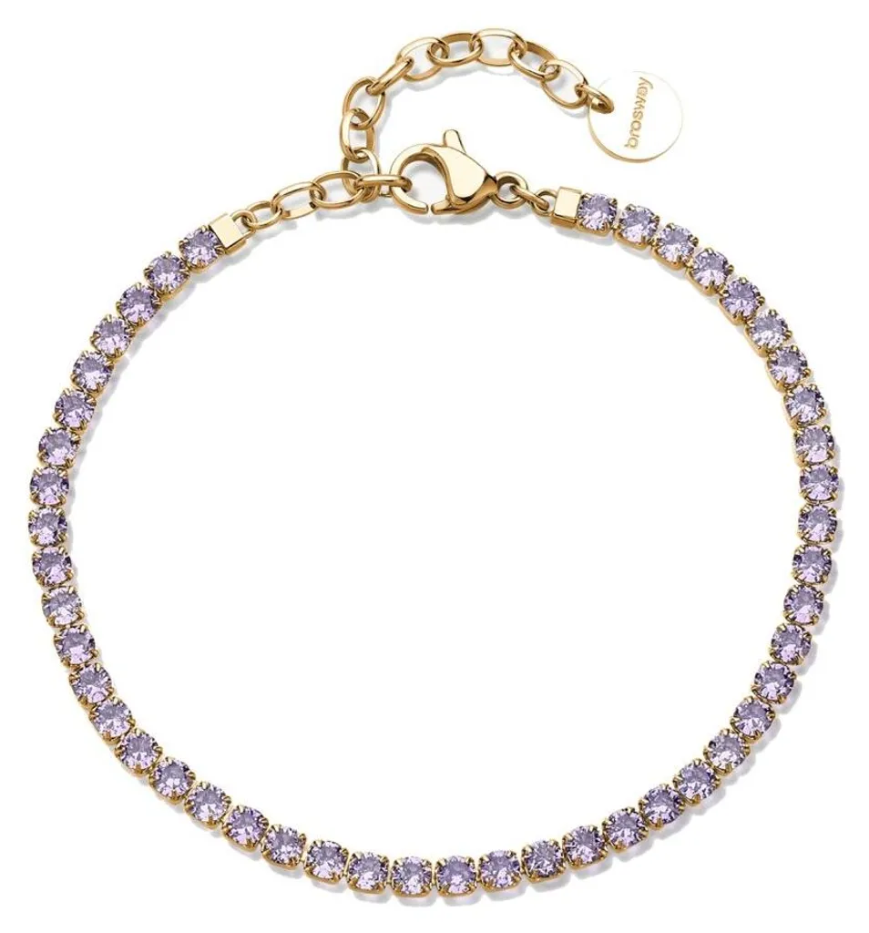 Bracelet rivière or avec oxydes de zirconium lilas pour femme chic