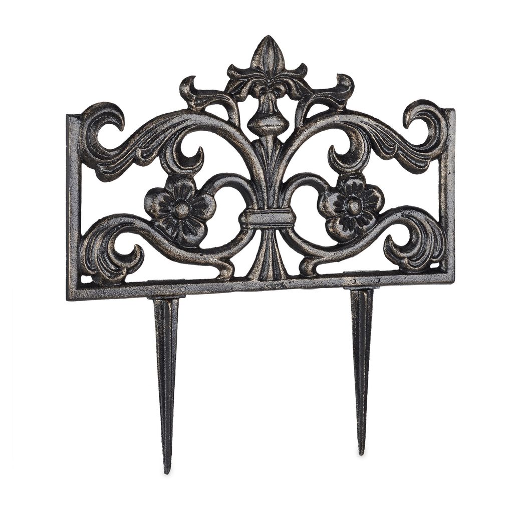 2er Set Beetzaun Gusseisen, mit Erdspieß, einfaches Stecksystem, Zierzaun, nostalgisch, H x B x T 37 x 36 x 2 cm, bronze
