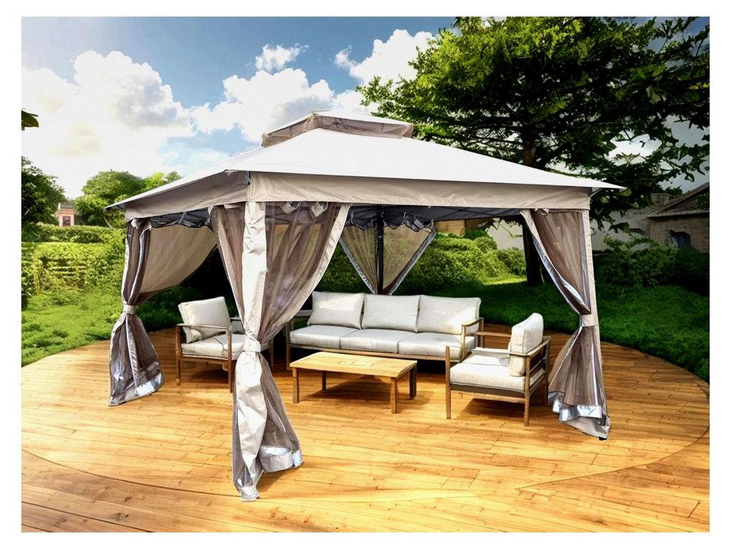 Faltpavillon Kleopatra | 3,35 x 3,35 m | Wasserdichter Gartenpavillon | Stabiler Pop-Up Pavillon mit Seitenwänden | Moskitonetz und Tragetasche | ...