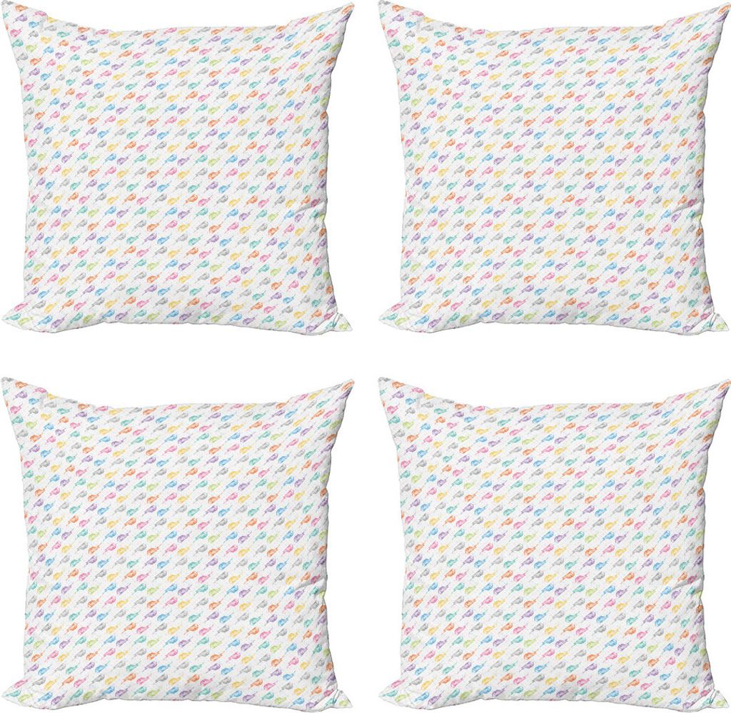 ABAKUHAUS Vogel Kissenbezug Set (4 Stück), Bunte Sparrows Dots, Moderner Doppelseitiger Digitaldruck, 40 cm x 40 cm, Mehrfarbig