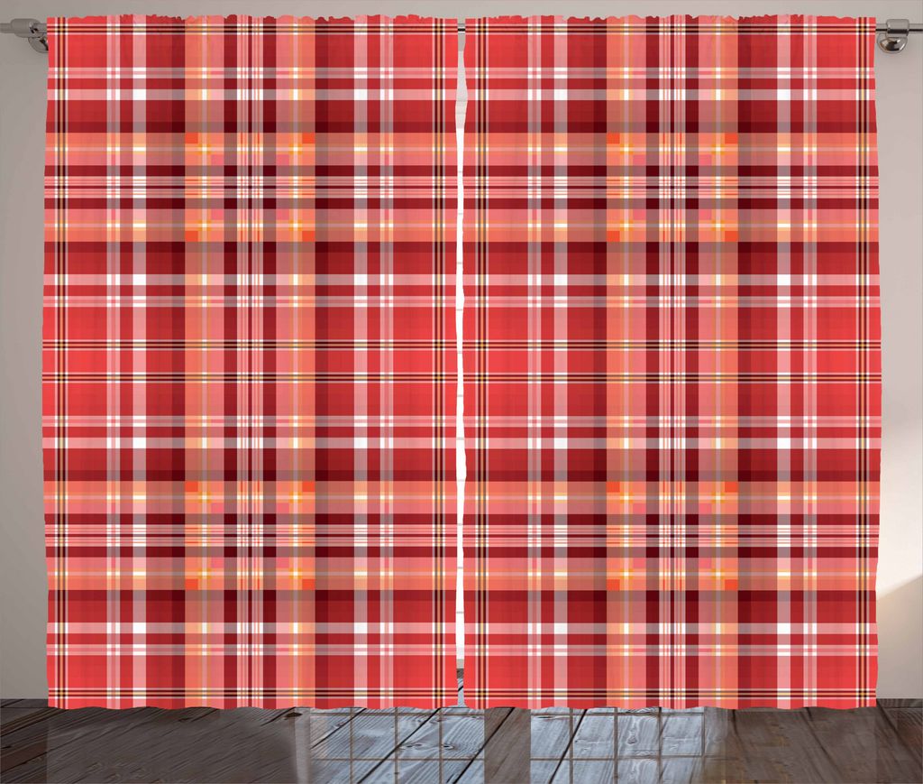 ABAKUHAUS Kariert Rustikaler Gardine, Weiße Linien und Zellen, Schlafzimmer Kräuselband Vorhang mit Schlaufen und Haken, 280 x 225 cm, Dunkle Kor...