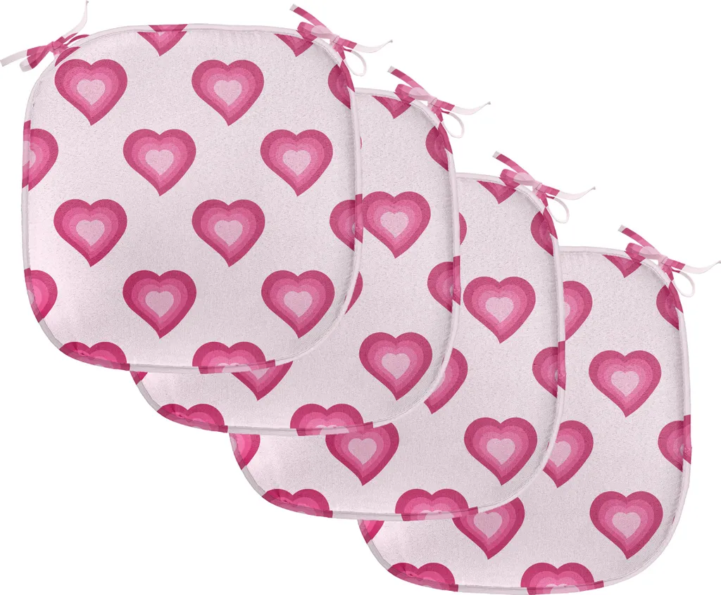 ABAKUHAUS Imbottitura rosa pallido per sedie da sala da pranzo, cartone animato a forma di cuore, cuscino decorativo impermeabile con cinturini per sedie da cucina, 40 cm x 40 cm, confezione da 4, magenta rosa pallido - 1