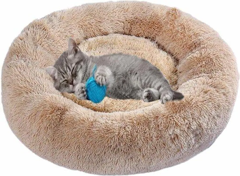 Couchage rond pour petit chien ou chat 50 cm - Confort lavable kaki