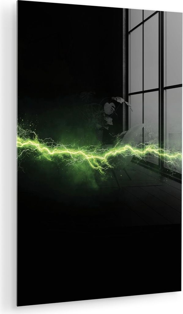MuchoWow Glasbilder - Bilder auf Wandbild - Foto auf Glas Spiele - Elektrizität - Leitung - Funken - Grün 80x120 cm Wanddekoration aus Glas - Acr...