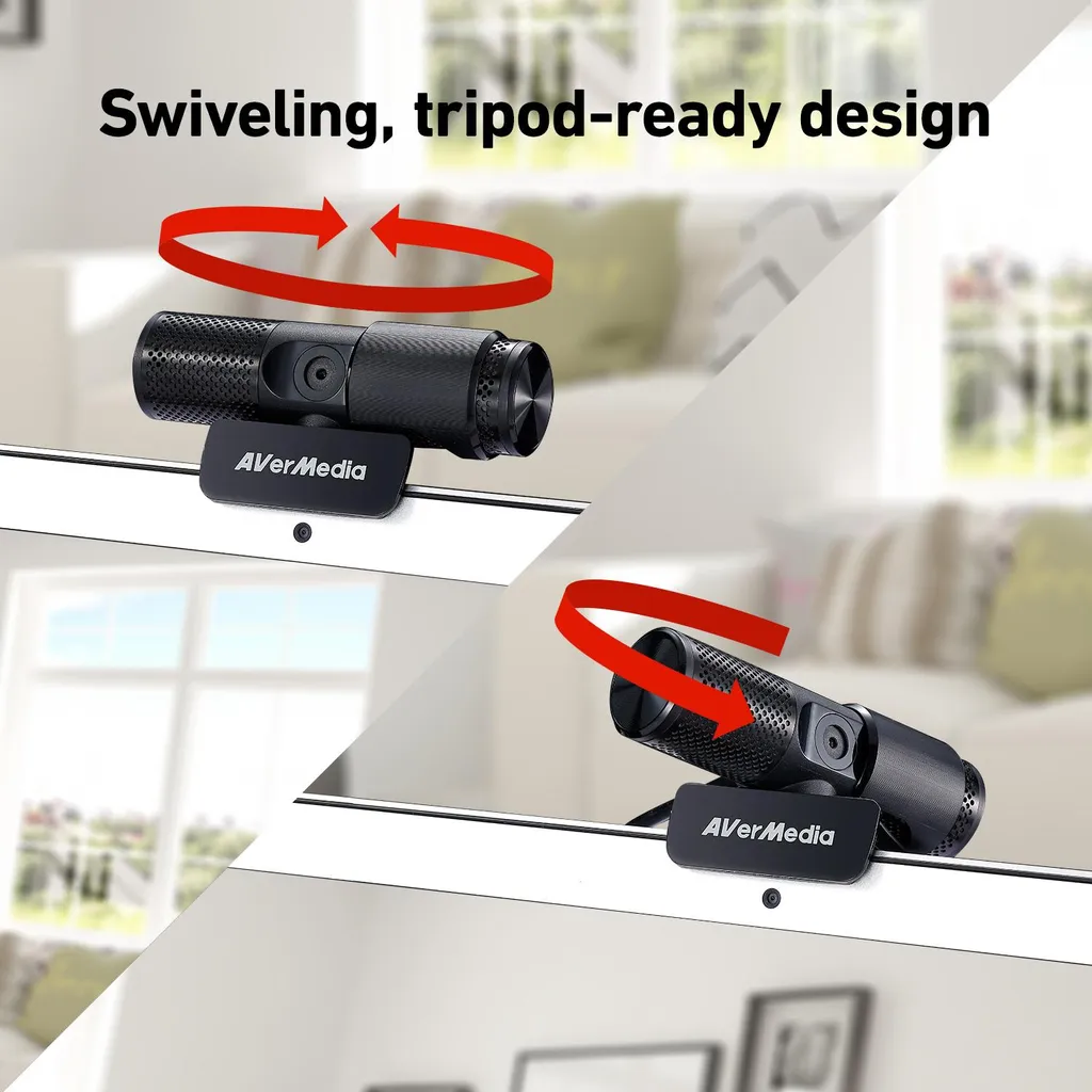 Webcam AVerMedia PW313 avec Cache de Confidentialité et Double Micro USB