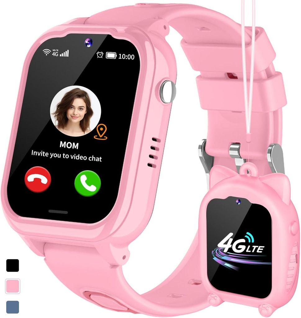 4G Smartwatch Kinder mit GPS und Telefon Videoanruf SOS Schrittzähler Spiele Wecker Lernkarten Wasserdicht Kindertelefon