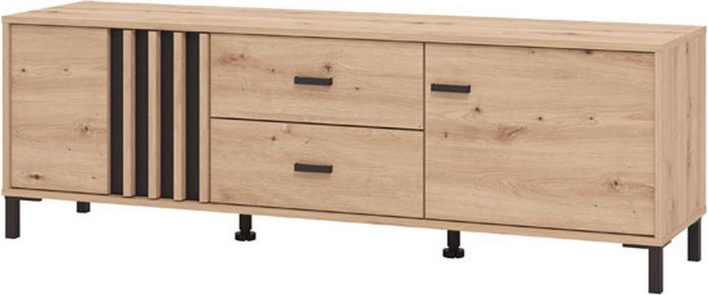 Dmora TV-Schrank Caivano 157x40x52h cm Braun Eichenknoten, 2 Schubladen, 1 Regal