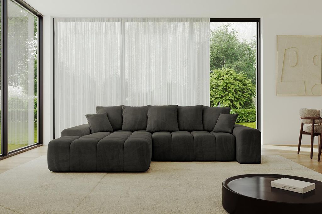 ALTDECOR Ecksofa mit Schlaffunktion und Bettkasten ENSI-L - 267x164x69 cm Schwarz - Corner Sofa Bett Eckcouch Couch L-Form Schlafcouch Ausziehbar W...
