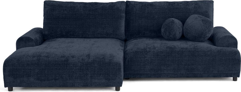 Lisa Design Nelly - links 4-Sitzer Schlaffunktion und Bettkasten aus strukturiertem Samt , Blau