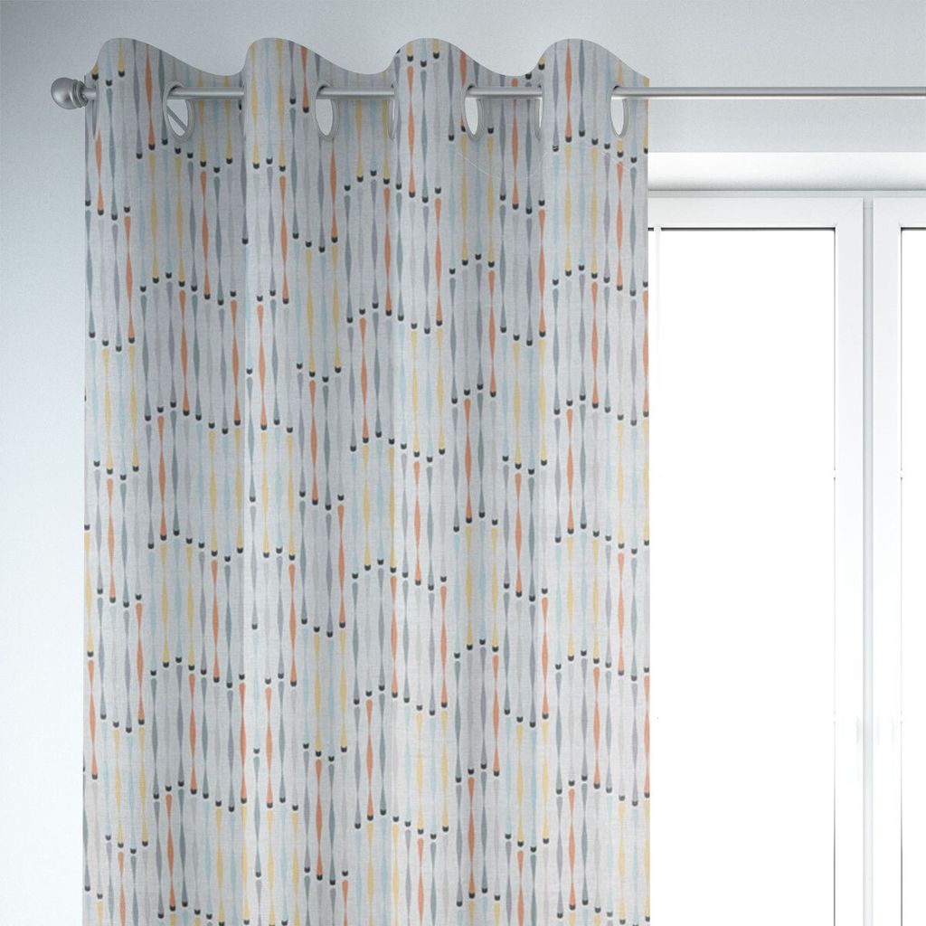 SCHÖNER LEBEN. Vorhang geom. Stäbchen beige blau gelb orange grau 245 Aufhängung Ösen