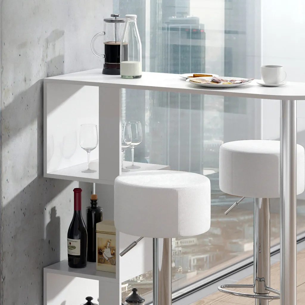 Coin Repas Gain de Place : Table de Bar Vicco Vincent Blanche et Tabourets - 5