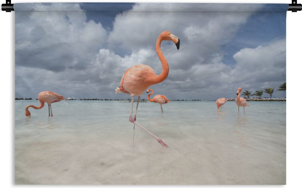 MuchoWow Wandteppich Wandbehang Flamingos auf einer Insel in Aruba 90x60 cm Tapisserie Dekoration Wandtuch - Wandskulpturen - Bildteppich