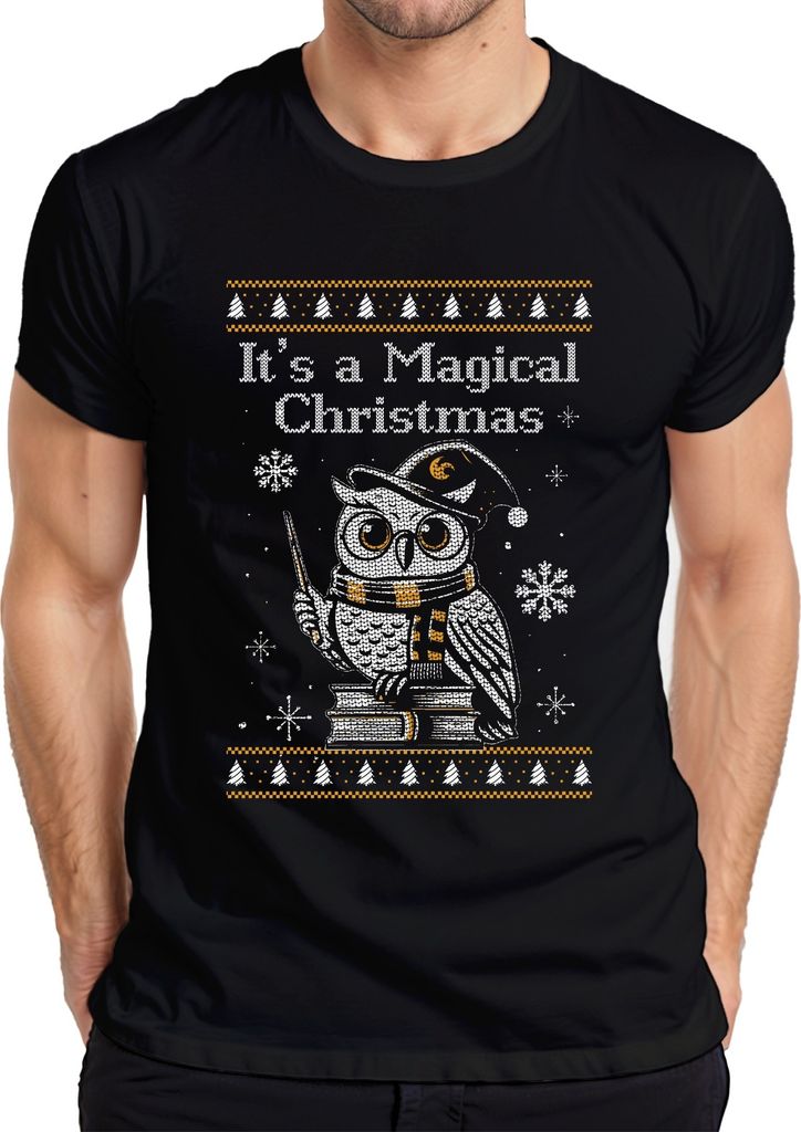 It's a Magical Christmas Eule Zauberei - Weihnachten Weihnachtsgeschenk Christmas Herren T-Shirt, Schwarz, 3XL