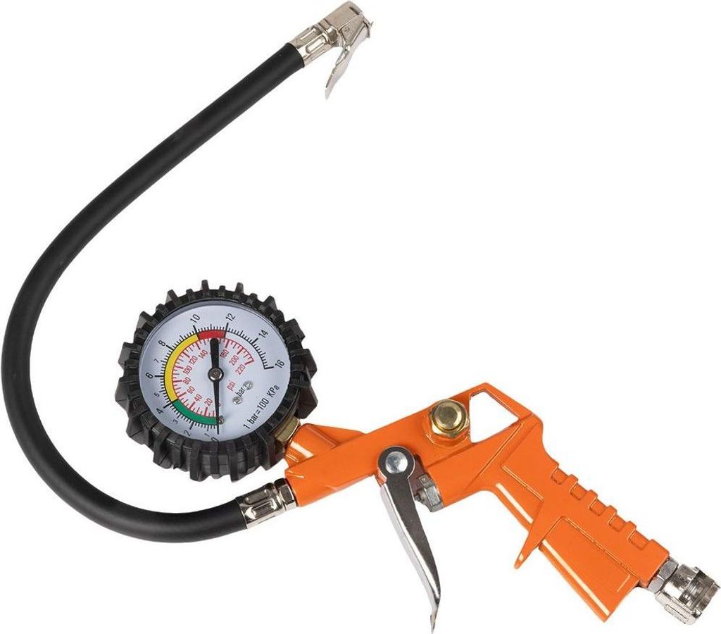 START Druckmessgerät mit Reifenfüllpistole – Maximaldruck 16 bar/220 PSI, 33 cm Schlauch und universelle Schnellkupplung