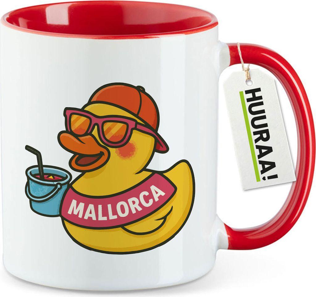 Huuraa Kaffeetasse Quietscheente Malle Gummiente Mallorca 330ml Rot Keramik Kaffeebecher Geschenkidee
