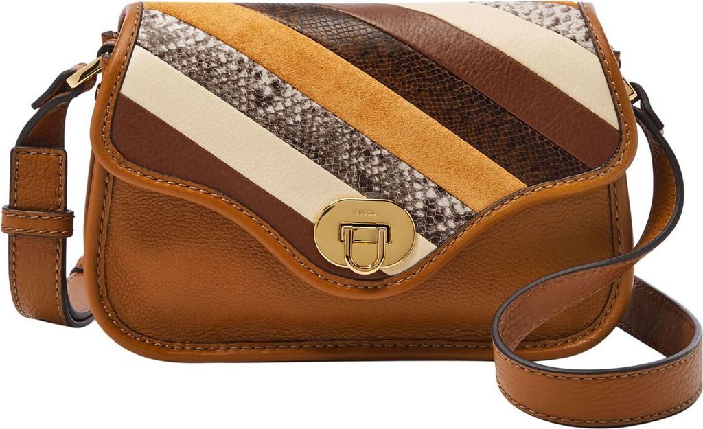 FOSSIL Umhängetasche Heritage Mini Flap Crossbody Bag Brown Stripe hellbraun