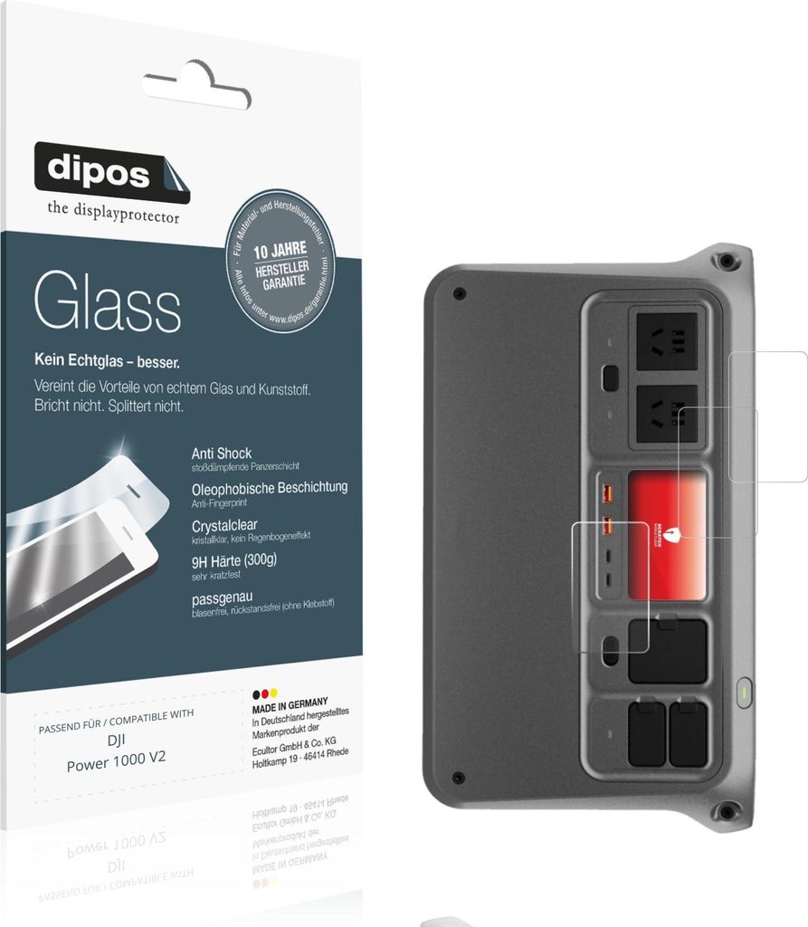 2x Schutzfolie für DJI Power 1000 V2 - Anti-Shock 9H Folie dipos Glass Kunststoffglas