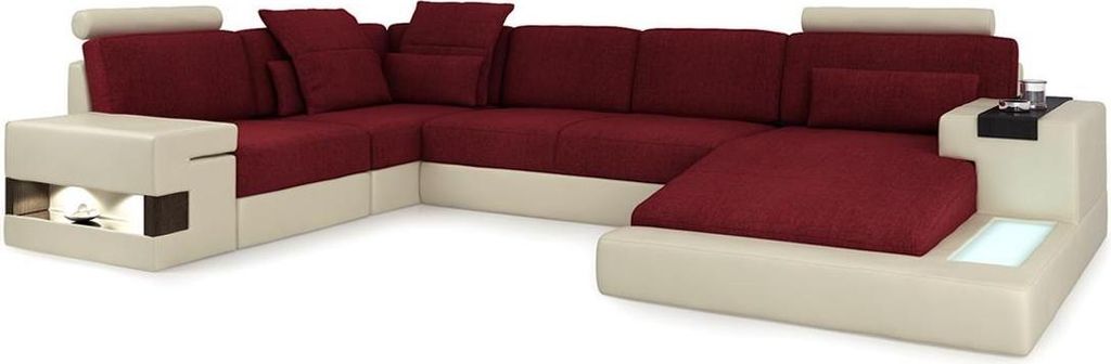 XXL Ecksofa U Form Ledersofa Sofa Polster Couch Leder Textil USB Wohnlandschaft