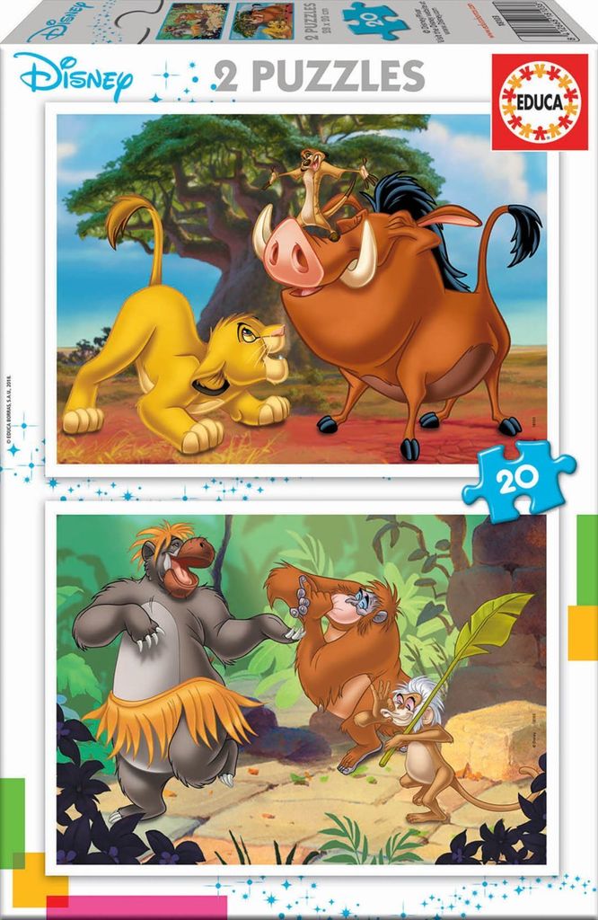 Educa Borras - Puzzle Disney 2x20 elementw z Lwem Krlem i Ksig Dungli