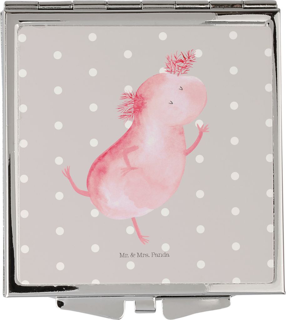 Mr. & Mrs. Panda Schminkspiegel Axolotl Tanzen - Grau Pastell - Geschenk, Kleiner Spiegel, Kosmetikspiegel, klappbar, Sterne, Mini, Beste Freundin,...